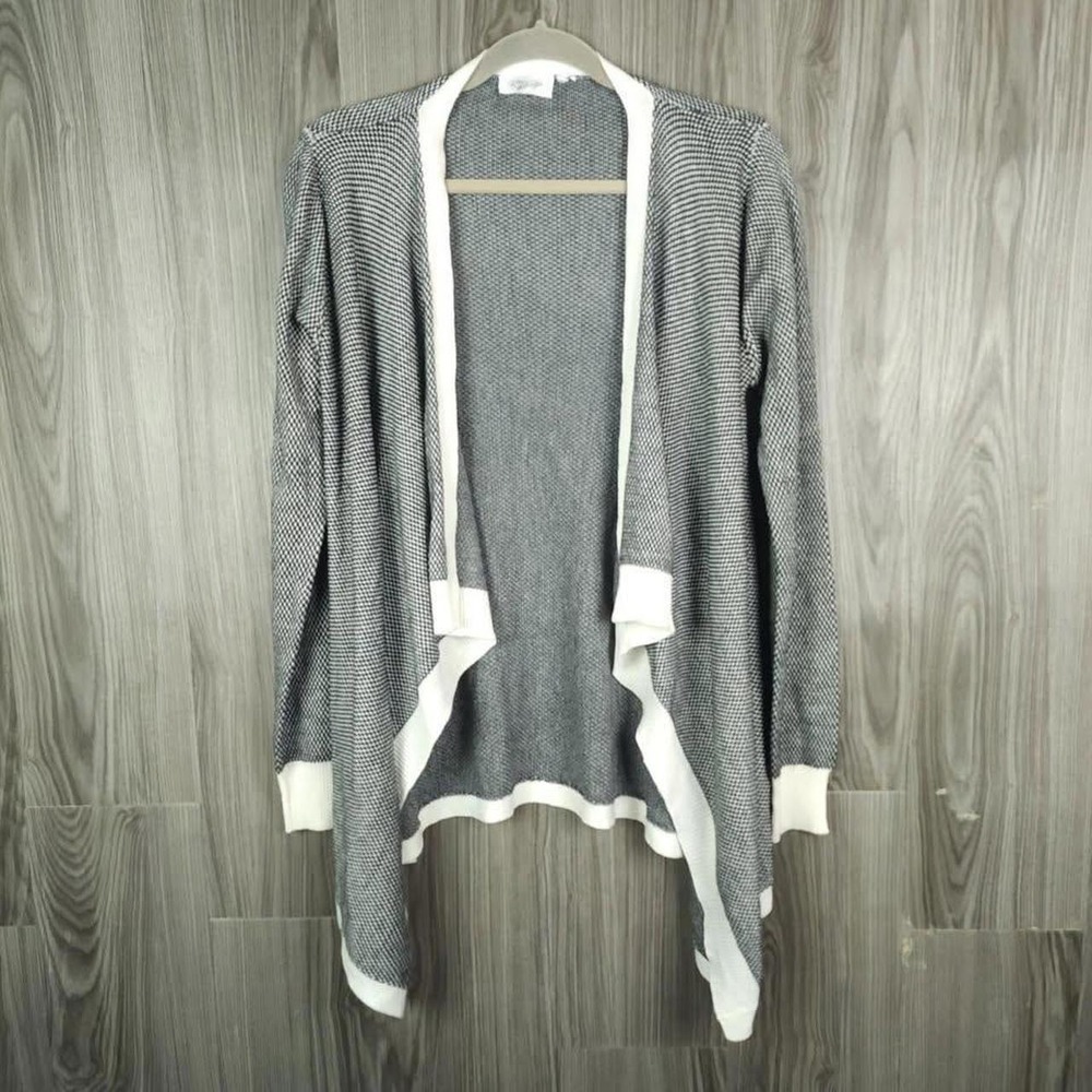 Anthropologie RD Style Checkered Knit Long Sleeve Cardigan Black White Medium